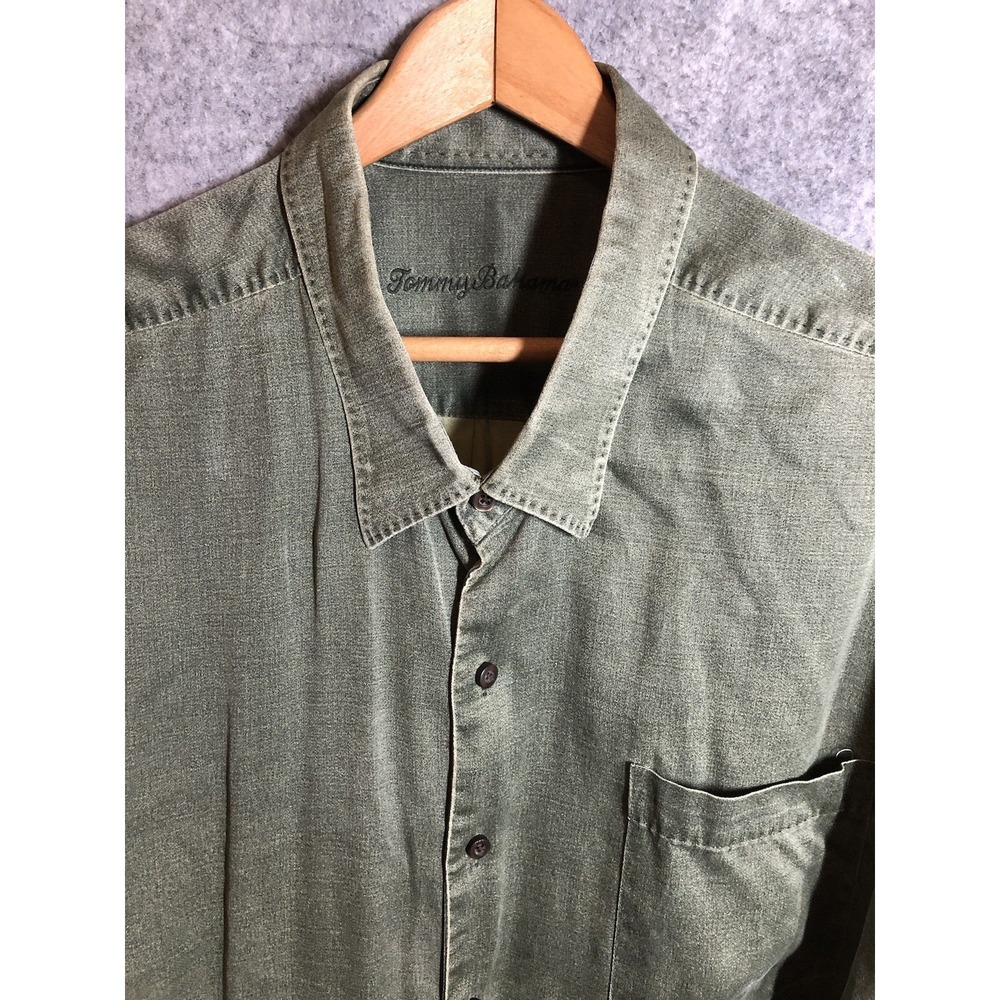Tommy Bahama Shirt Mens 3XB Green Wool Silk Long Sleeve Casual Classic